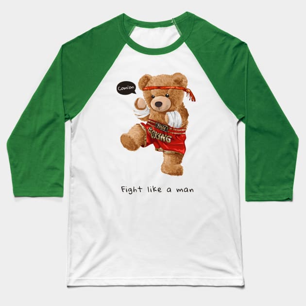 Funny bear boxing cartoon Baseball T-Shirt by Mako Design 